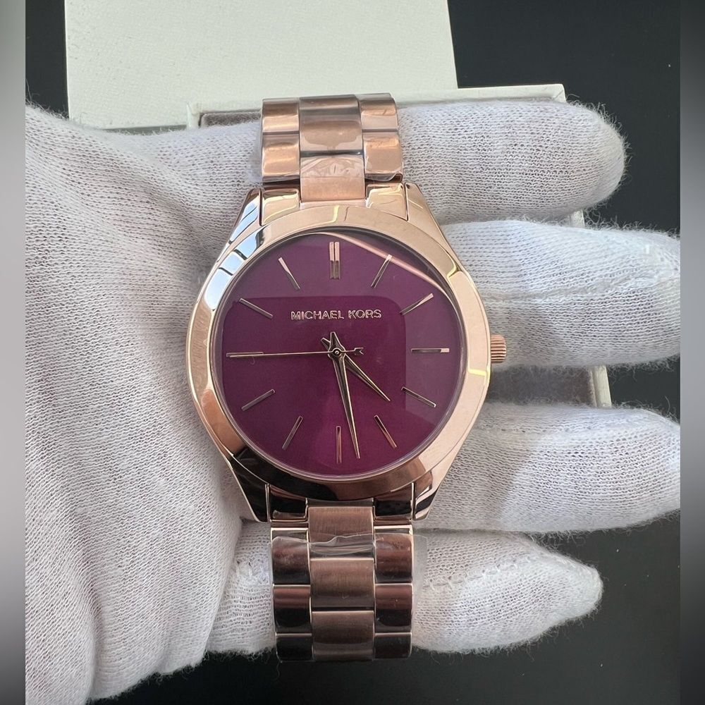 BNIB Michael Kors Rose Gold Watch with Deep Purple Face